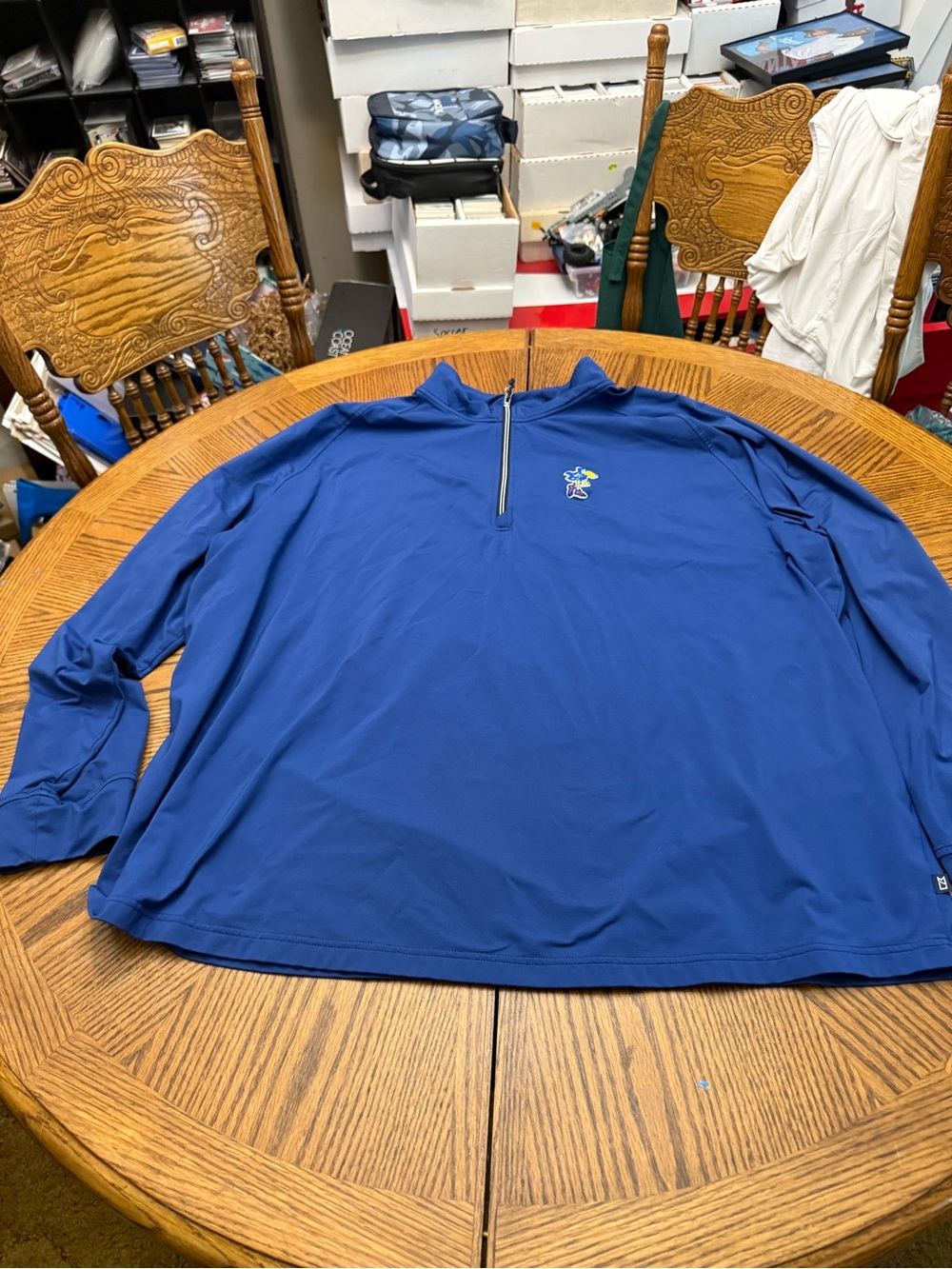 Cutter & Buck Vintage KU Jayhawk Royal Blue Quarter-Zip Performance Shirt Jacket